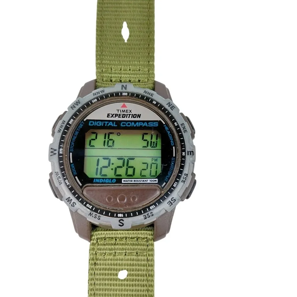 Timex Expedition Digital Compass Indiglo 820 New Band New Battery